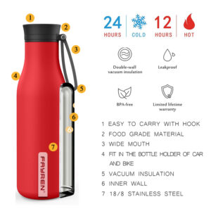 Eco friendly double wall stainless steel water bottle with middle mouth