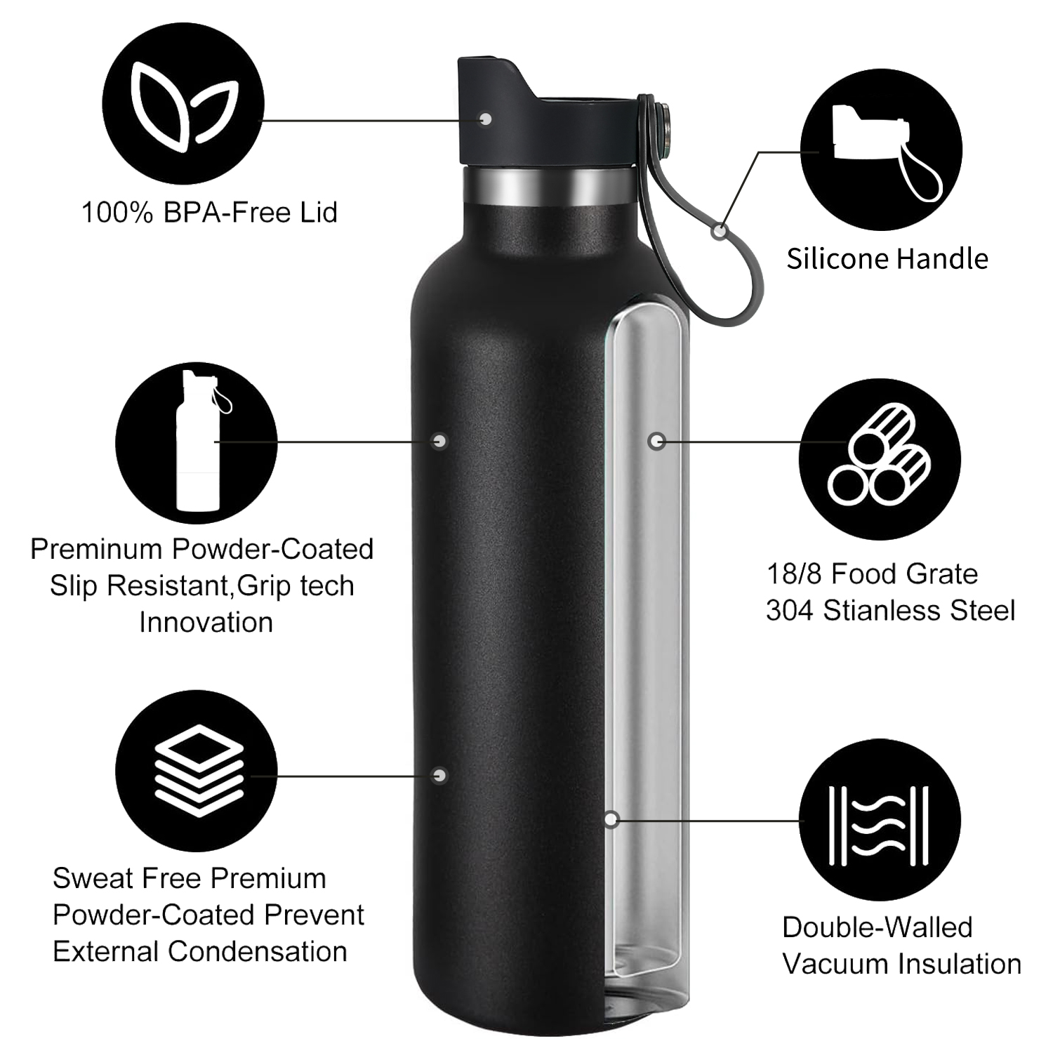 Double Wall 304 Stainless Steel Vaccum Insulated Sports Water Bottles