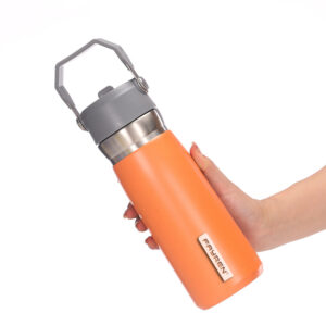 Double Wall Insulated Thermos Wide Mouth Vacuum Flask Stainless Steel Water Bottle with Straw Lid and handle