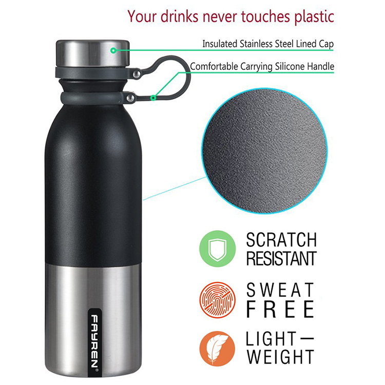 stainless steel water bottle with rubble handle